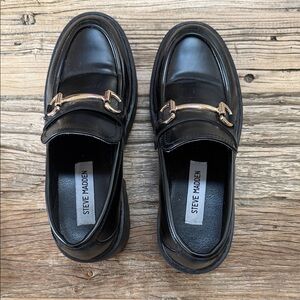 Steve Madden Black Flats with Gold Buckle